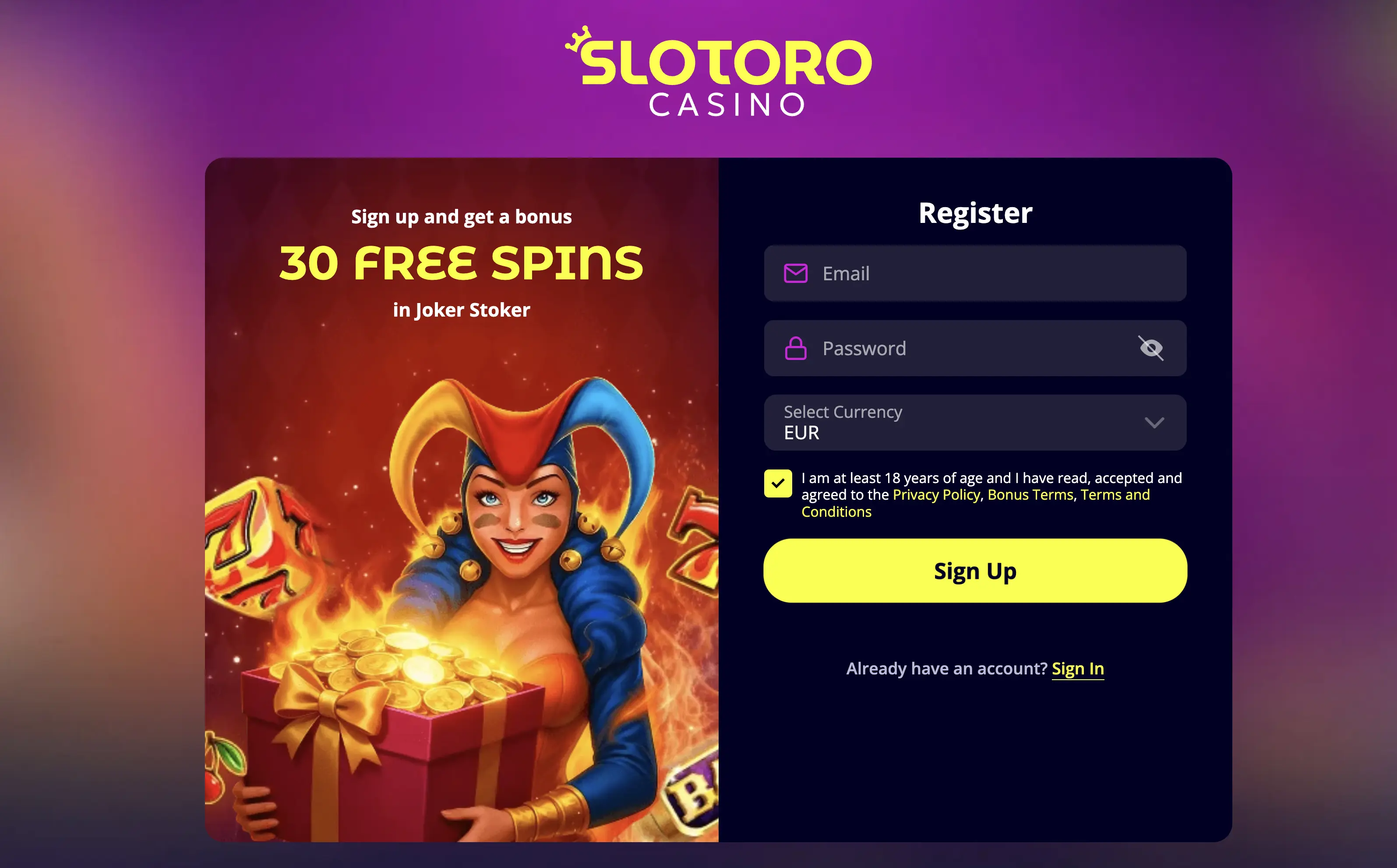 slotoro casino bonus senza deposito non aams
